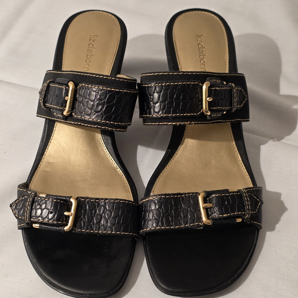 Liz Claiborne "Tattianna" Black Leather Women's Sandals